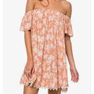 O'Neill off the shoulder Kinsey Dress Pink & White